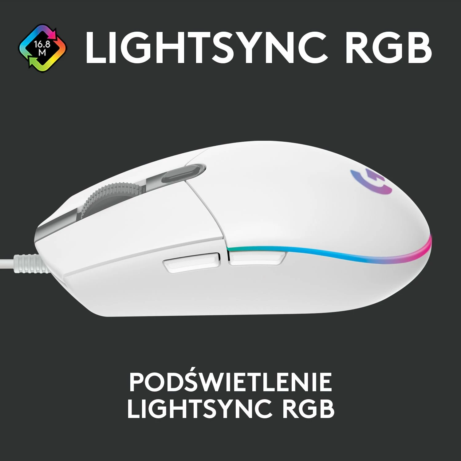 Maus gaming Logitech G102 Lightsync 910-005824, 8000 DPI, RGB, 6 butona, USB me kabllo, e bardhë