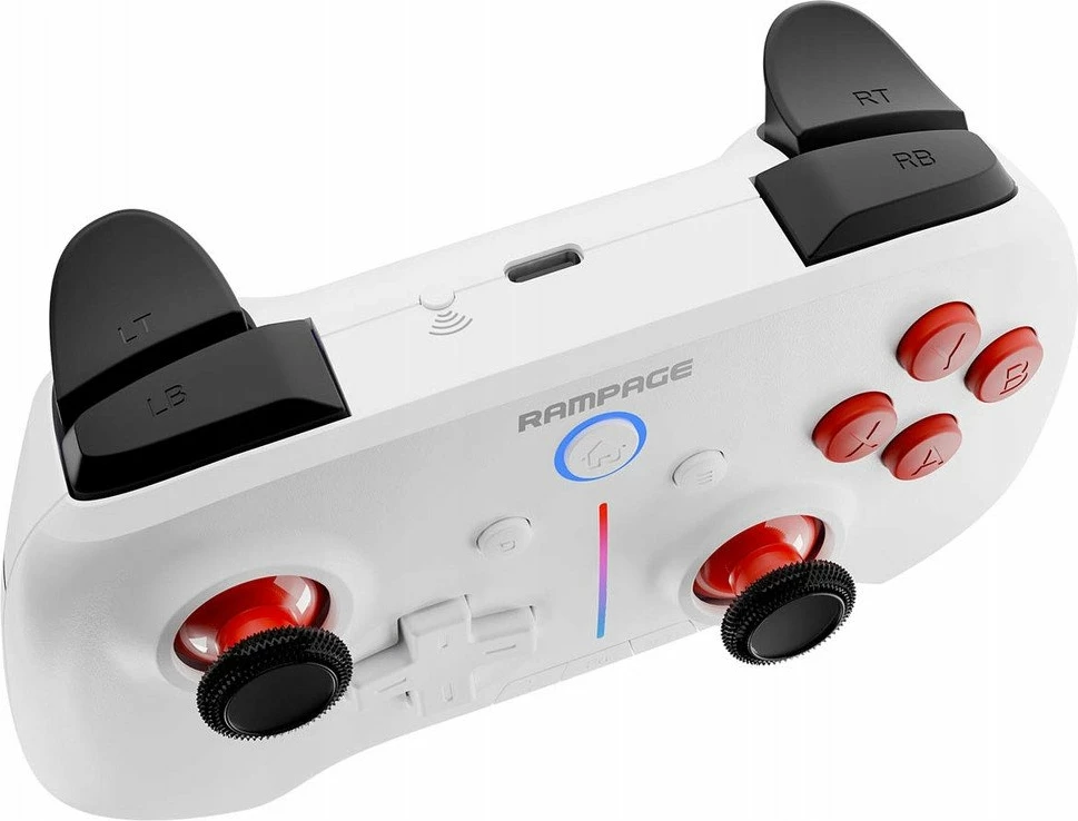 Kontroller loje Rampage Hydra Pro (HYDRAPRO-WHITE), RGB, Bluetooth/2.4GHz/USB, me stacion karikimi, Bardhë