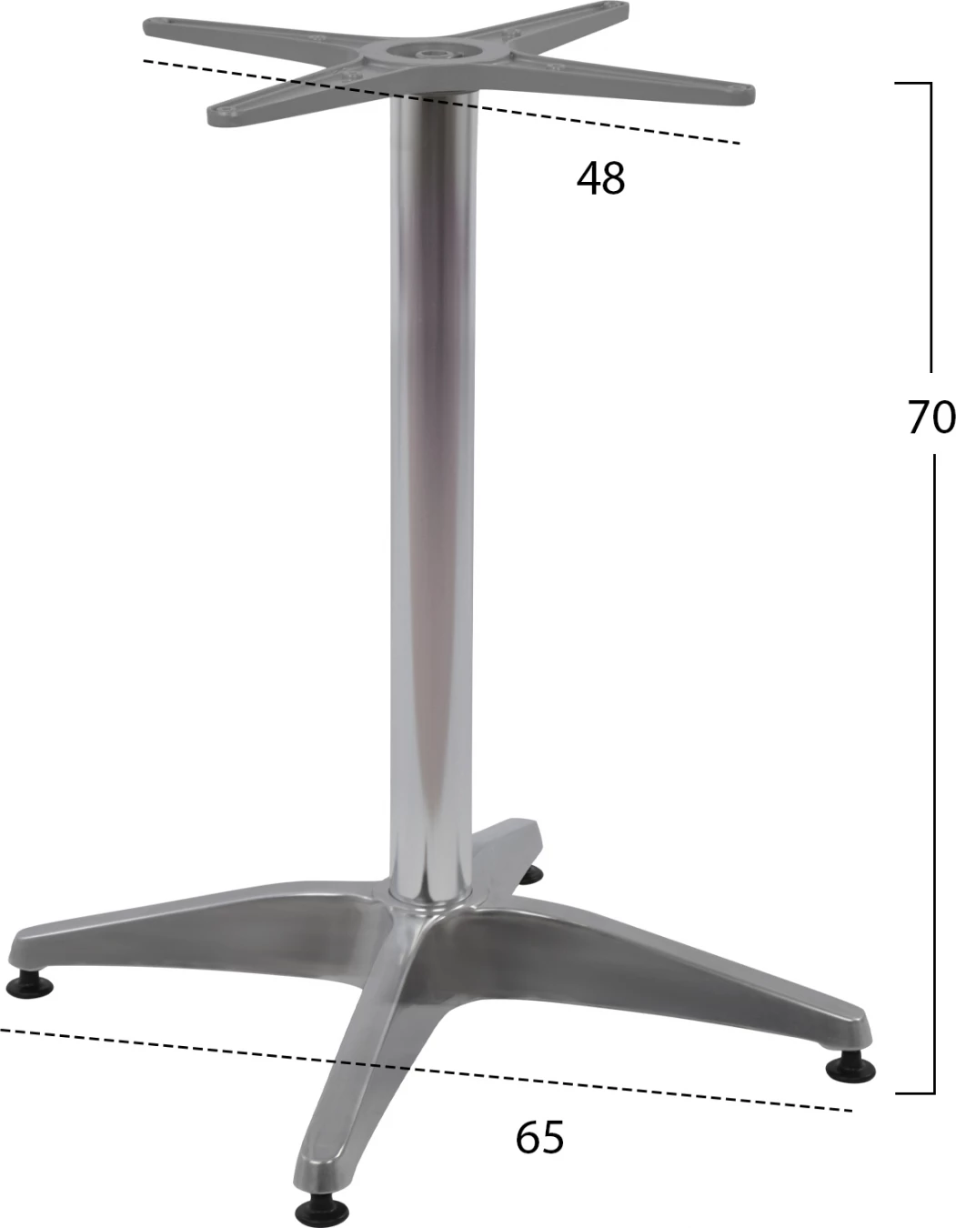 Bazë tavoline alumini 4 këmbë 65x65x70cm me kryq 48x48cm FH448.01 Kromuar