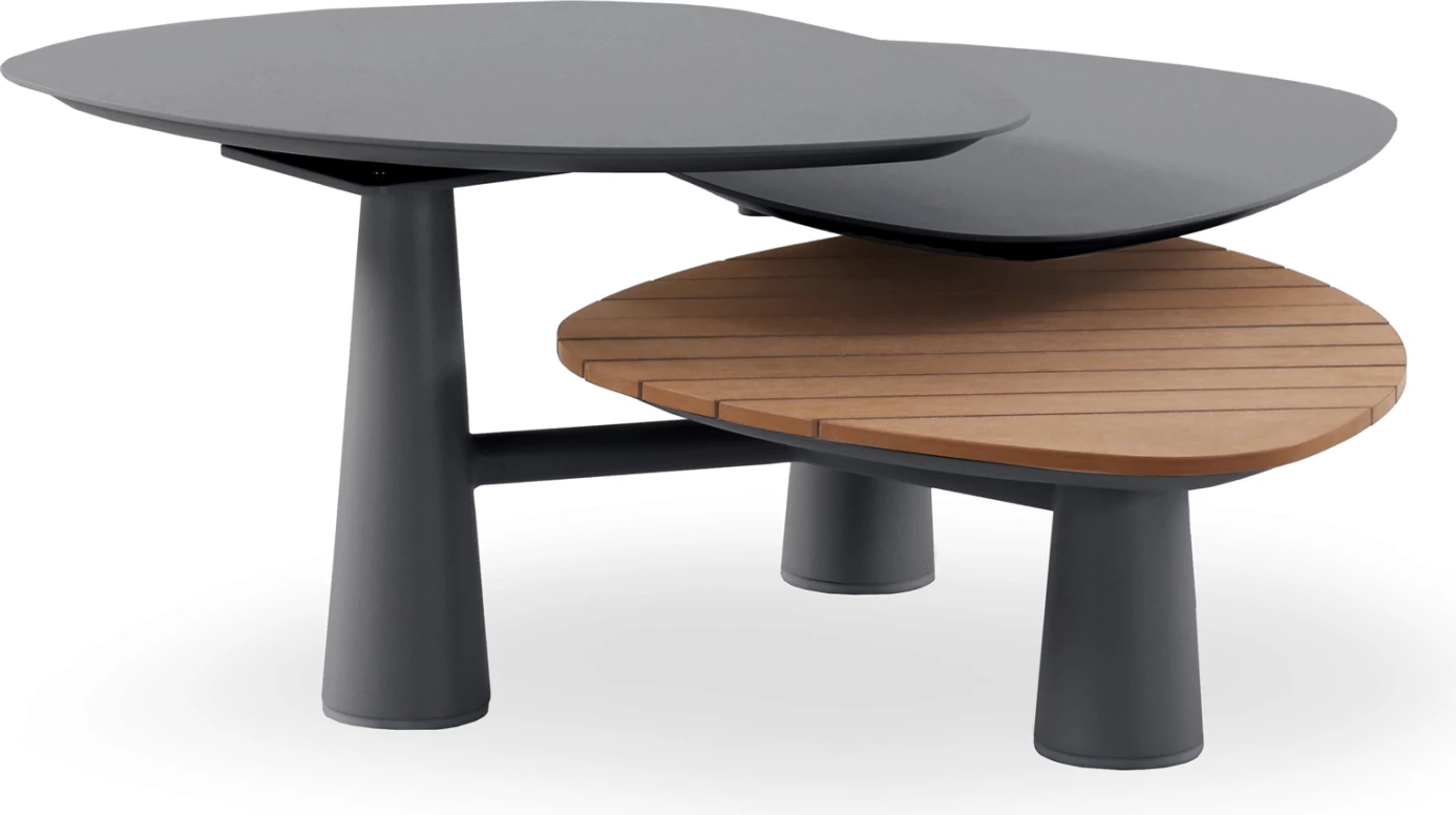 Tavolinë qendrore alumini me 3 sipërfaqe TRIPPEL CD6402.02, kornizë ngjyrë qymyr, Φ100x47H cm