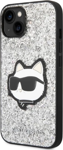 Mbështjellës Karl Lagerfeld Glitter Choupette për iPhone 14 Plus 6.7", argjendtë
