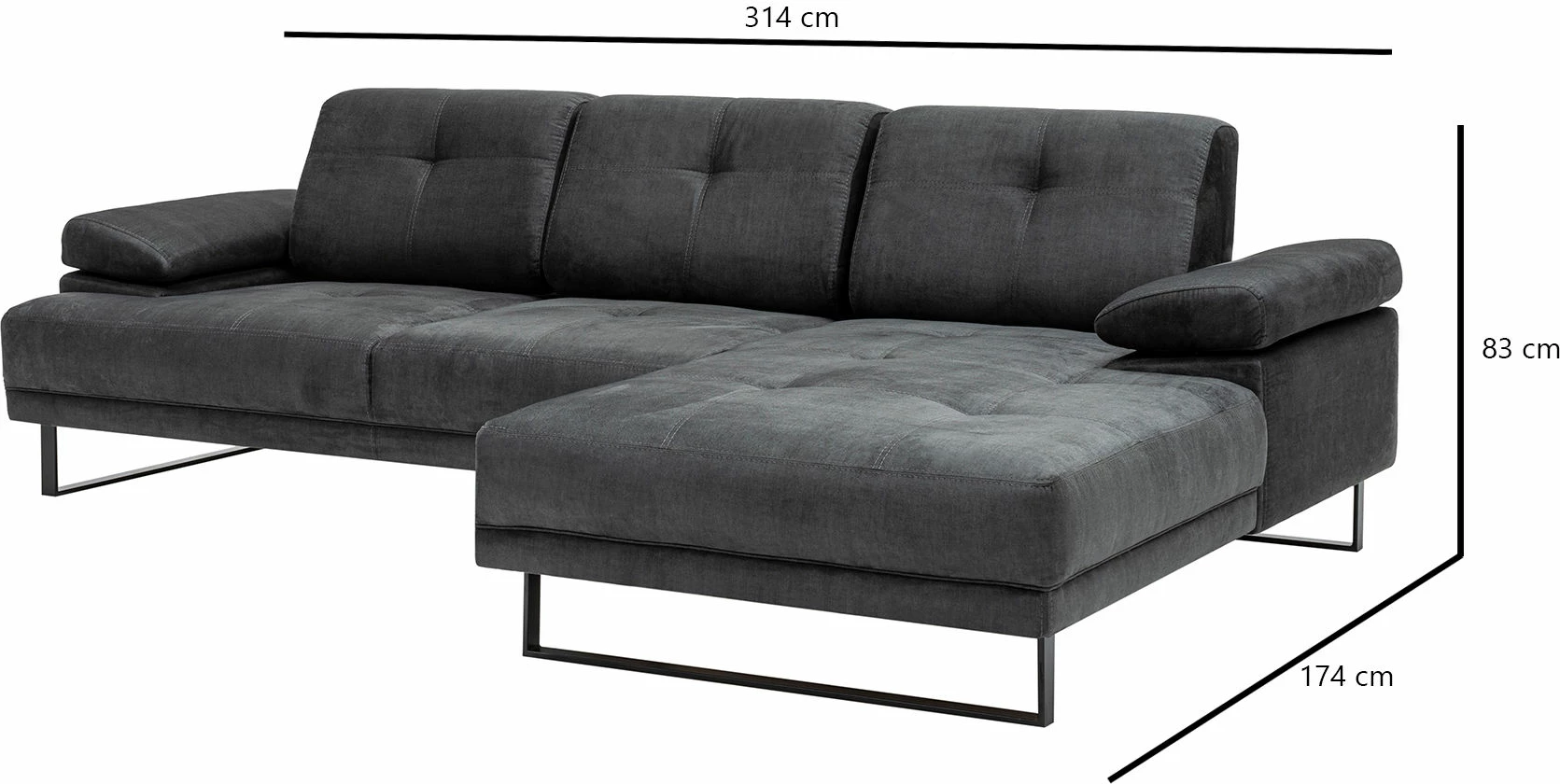 Këndare Atelier del Sofa, Mustang Large, e djathtë, ngjyrë antracit
