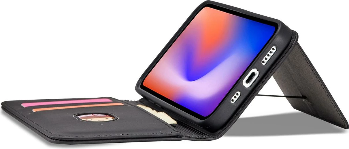 Mbështjellës Hurtel Magnet Card Case për iPhone 12 Pro Max, me portofol dhe mbajtëse, i zi