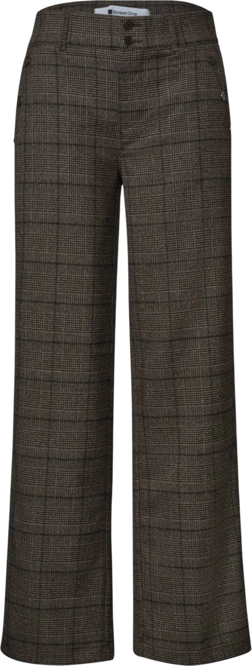 Pantallona për femra Street One Amalia StraightLeg Check HW 381375, kafe [Madhësia: W36 L30]