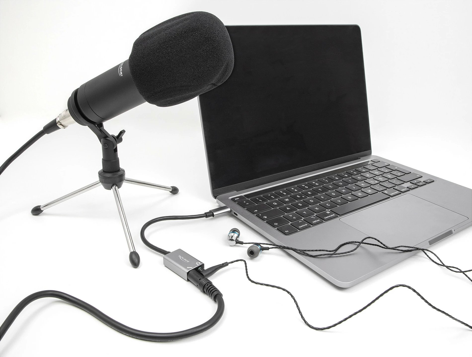 Kartelë zanore USB-C DeLOCK, adapter audio 2x 3.5mm (kufje/mikrofon), Plug & Play, gri