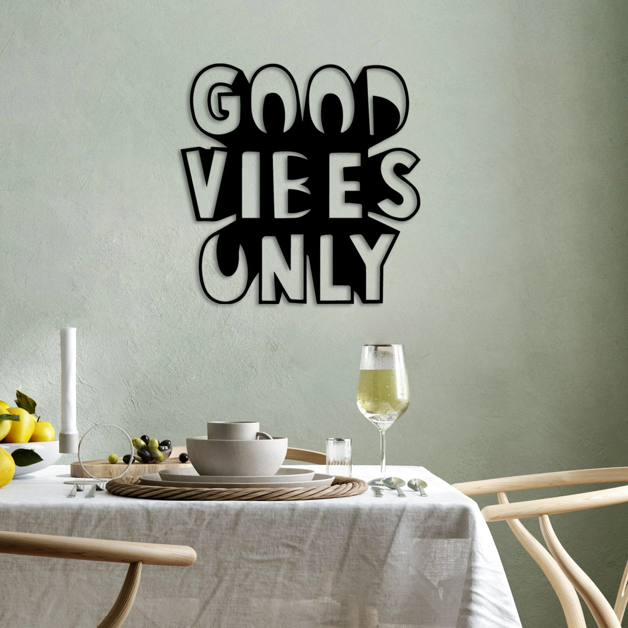 Aksesor dekorativ metalik për mur, Wallity, Good Vibes Only, 50x50cm