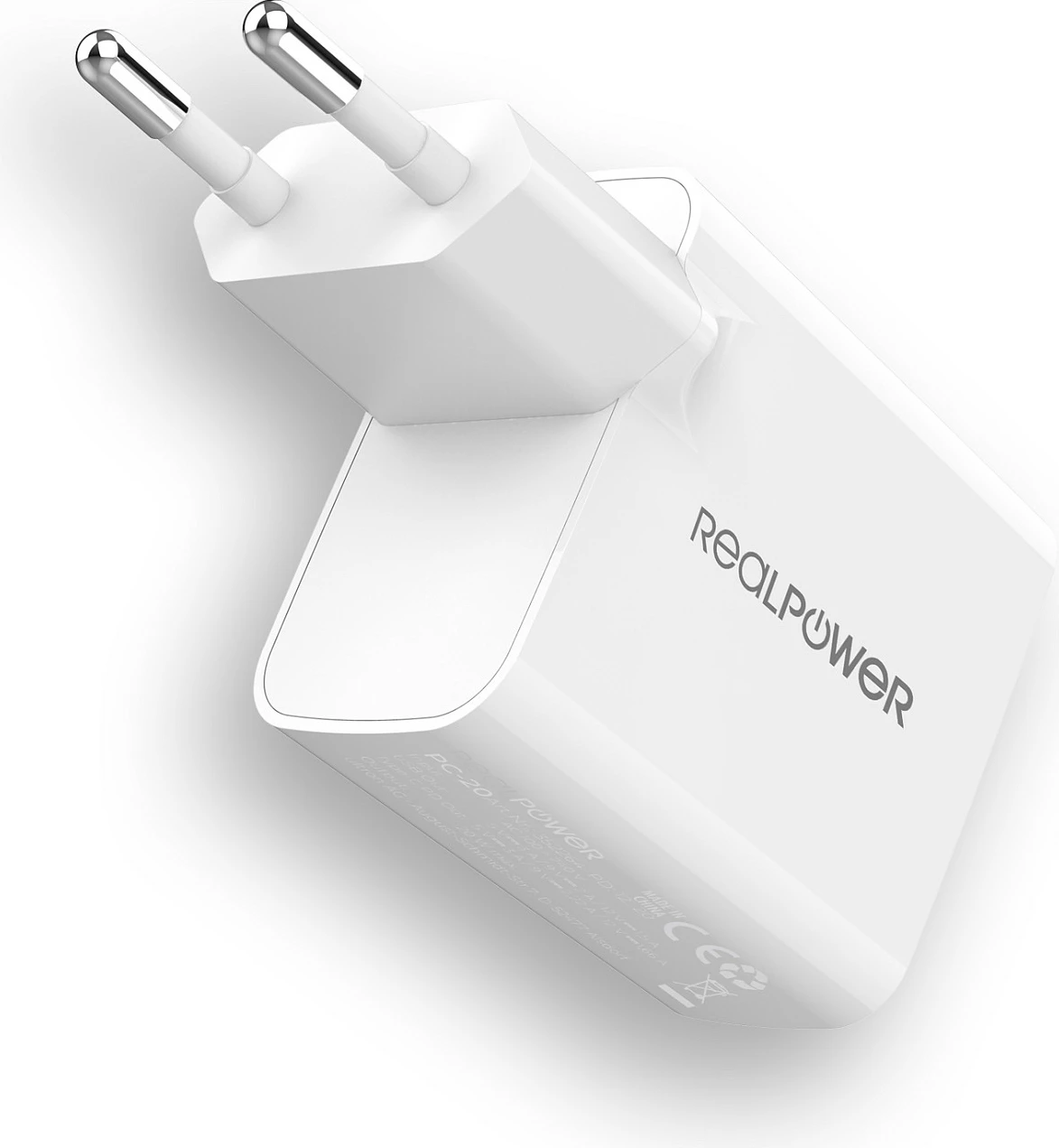 Karikues muri RealPower 352262, 65W USB-C PD + USB-A, i bardhë