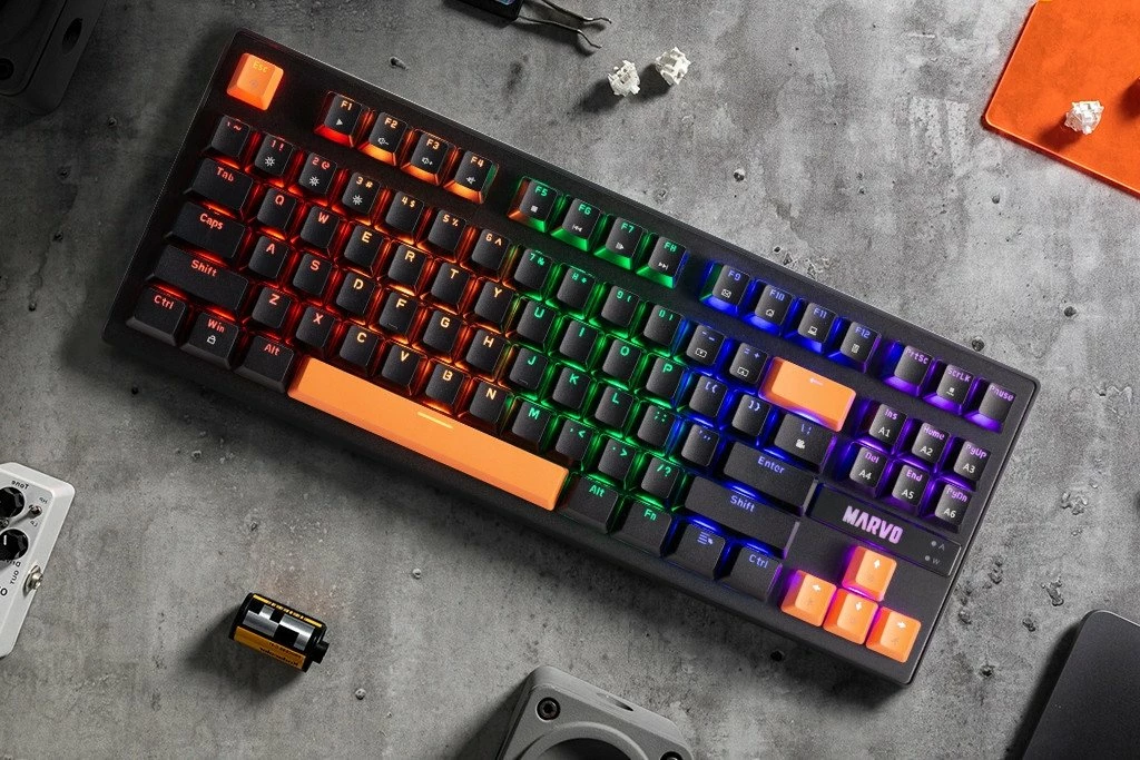 Tastierë mekanike Marvo Krone 87 KG901C EN, 87 taste (TKL 80%), Blue Switch, RGB, USB me kabllo 1.5 m, layout US, e zezë