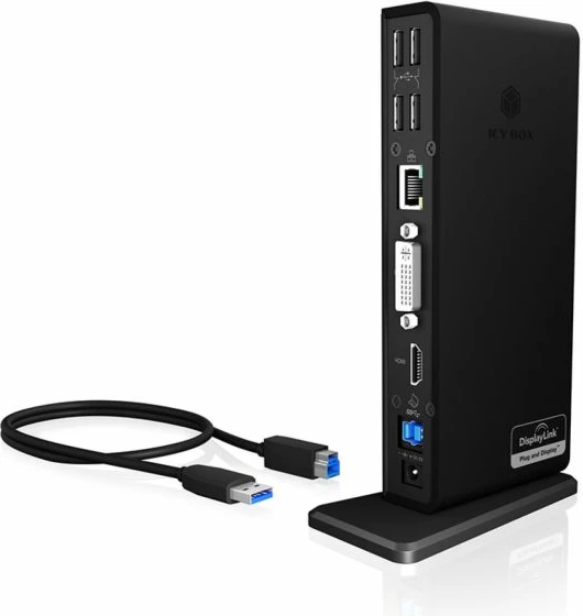 Stacion dokimi USB 3.0 ICYBOX IB-DK2241AC, HDMI, DVI-I, Gigabit LAN, 2x USB 3.0 + 4x USB 2.0, i zi