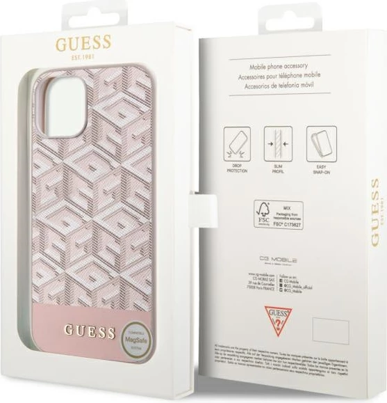 Mbështjellës Guess GCube Stripes MagSafe për iPhone 14 Plus 6.7", rozë