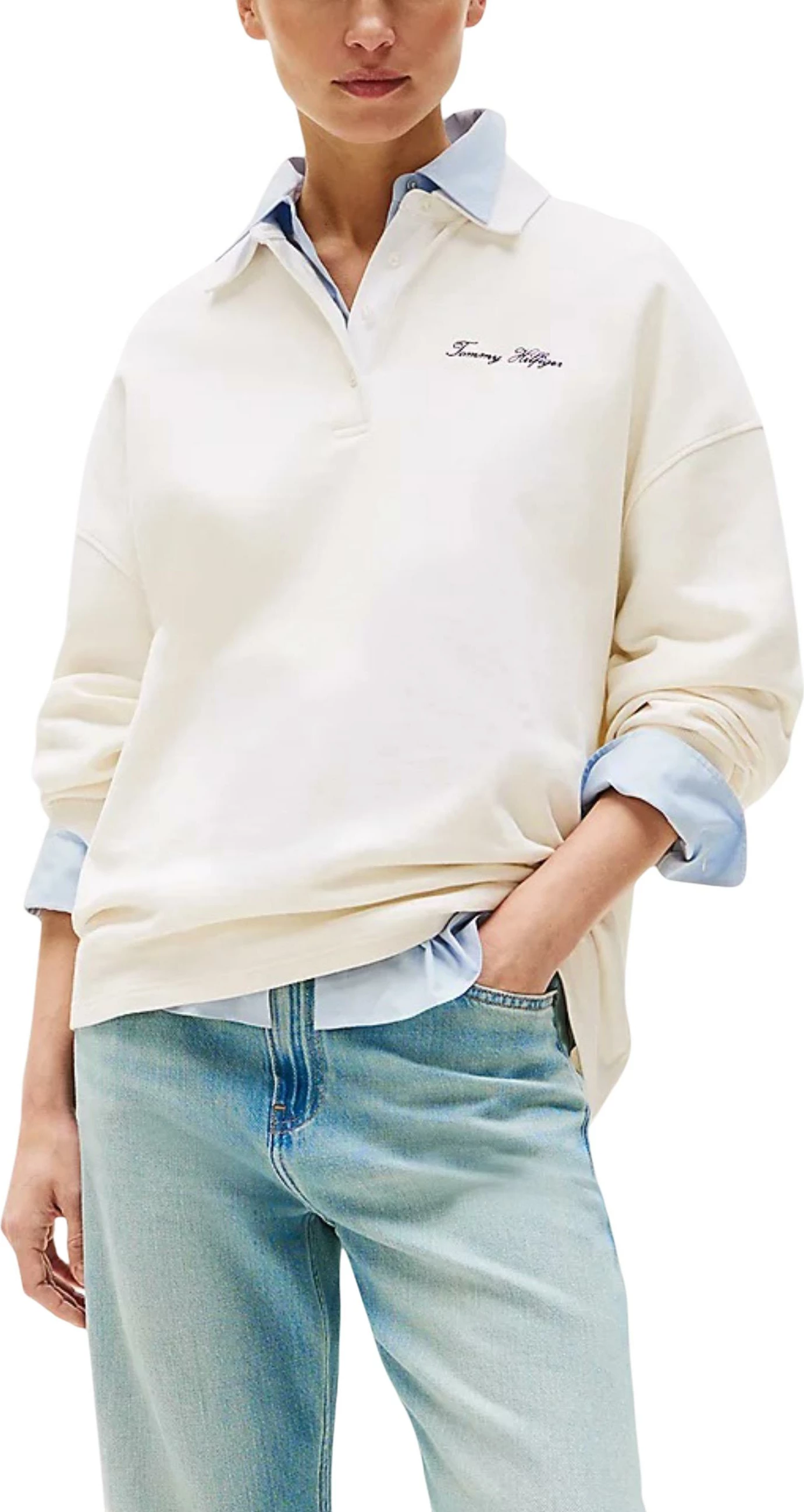 Duks për femra Tommy Hilfiger Script Pique Rugby S WW0WW45779, fildishi