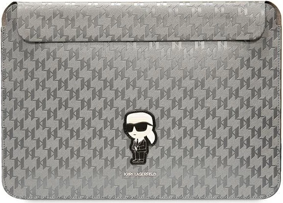 Mbështjellës laptopi Karl Lagerfeld Saffiano Monogram Ikonik, 14", argjendtë
