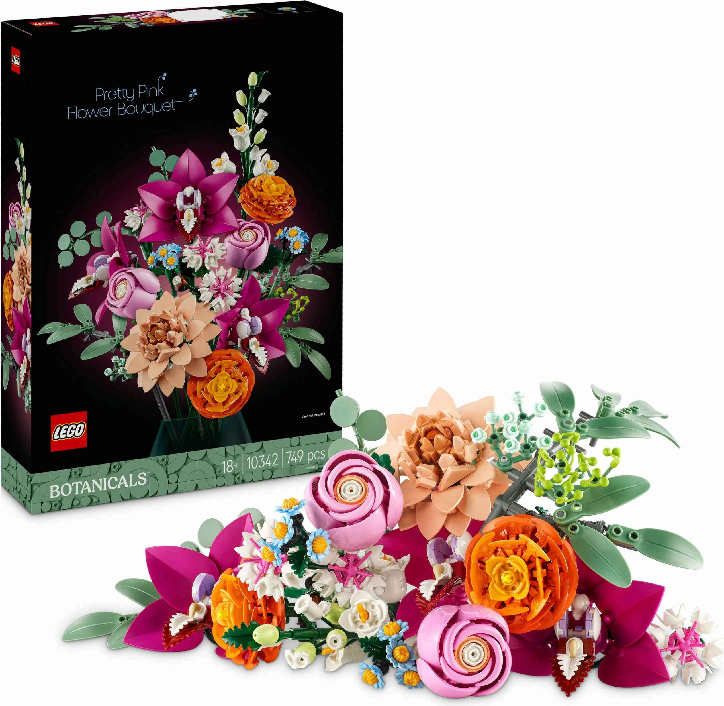 Set ndërtimi LEGO Botanicals Schöner Rosafarbener Blumenstrauß 10342, shumëngjyrësh