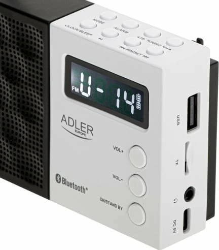 Radio digjitale PLL Adler AD 1908 AM/FM, Bluetooth 5.0, USB/SD, 20 memorje stacionesh, bateri 800 mAh, e bardhë