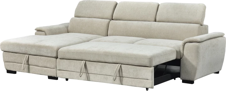 Këndare Dreamora me hapësirë për depo, kënd i djathtë, stof bezhë, 270x167x82cm