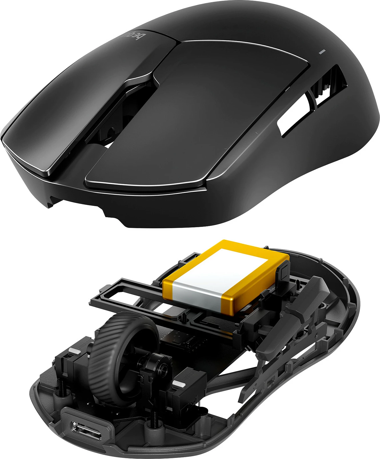 Maus be quiet! Dark Perk Sym, wireless + USB-C, 32000 DPI, për dorë të djathtë, i zi