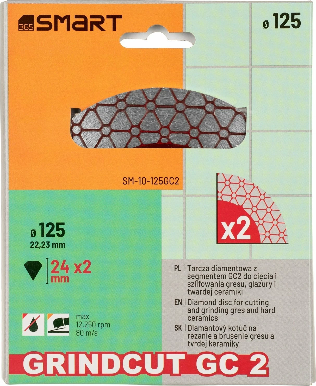Disk diamanti 2-në-1 SMART365 SM-10-125GC2 125mm (vrimë 22.23mm) për prerje dhe bluarje gres/keramikë
