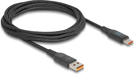 Kabll USB DeLOCK USB-A/USB-C në USB-C, PD 3.1 140W, 1.2m, me ekran, i zi