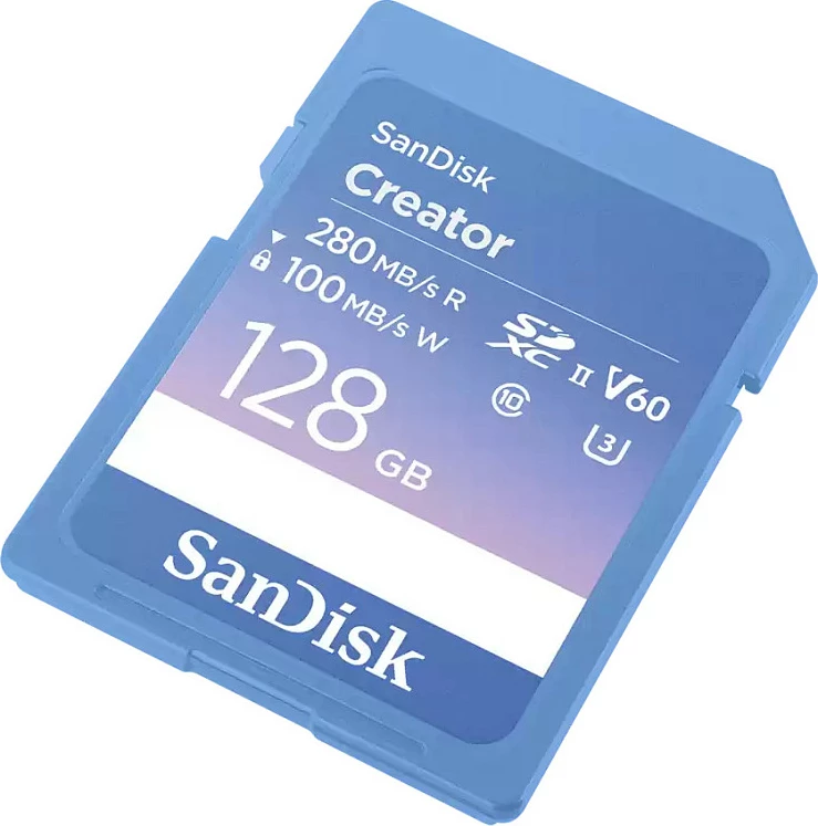 Kartelë memorie Sandisk Creator SDXC 128GB, UHS-II, Class 10, V60, blu