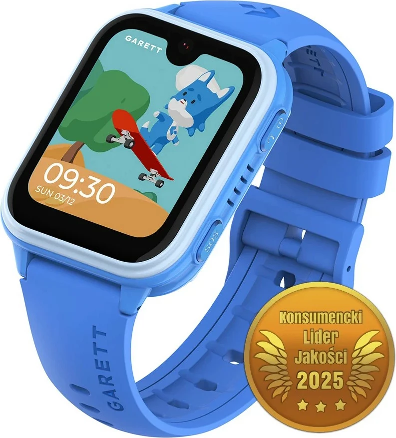Smartwatch për fëmijë Garett Kids Vibe AI 4G, AMOLED 1.77\", GPS, nanoSIM, 8GB, IP67, blu, set me kabllo karikimi + 9 sticker holografike