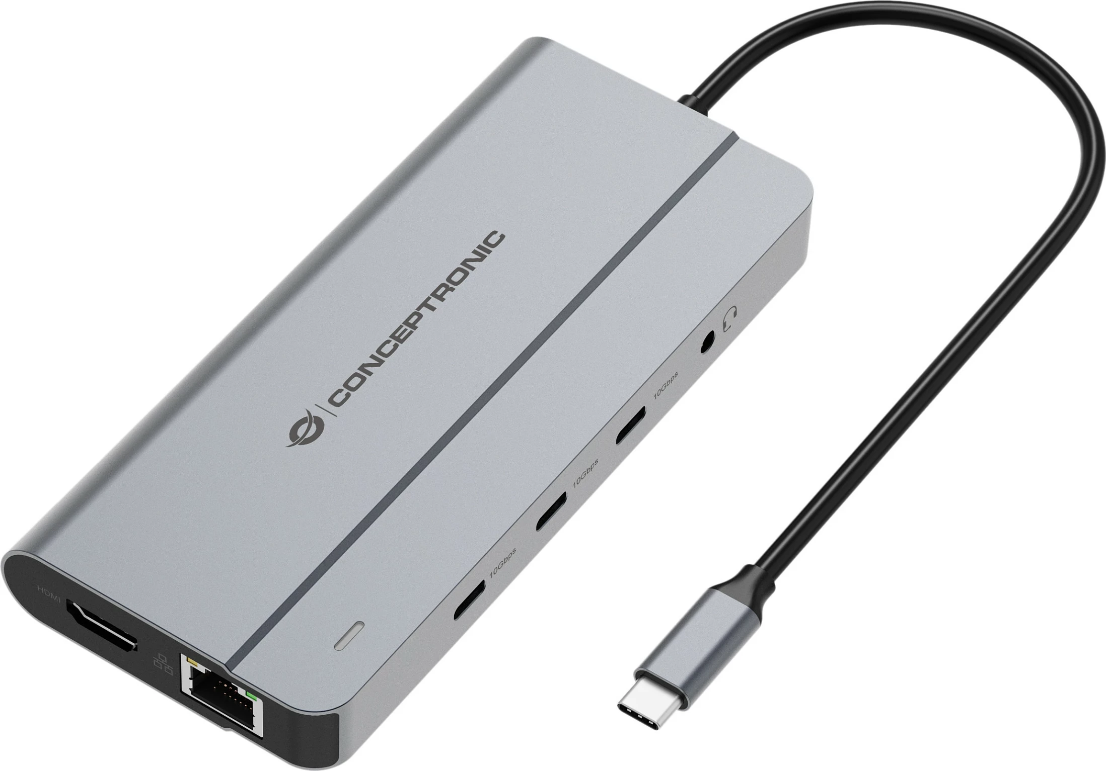 Dok USB-C Conceptronic 10-në-1, 8K HDMI/DisplayPort, 100W PD, Gigabit LAN, gri