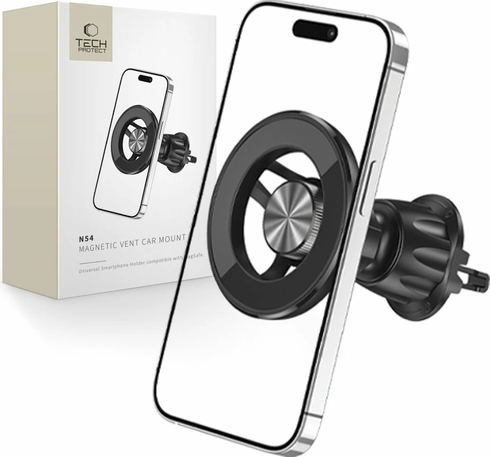 Mbajtëse magnetike për celular Tech-Protect N54 me MagSafe, për ventilator të makinës, e zezë