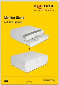Mbajtëse monitori DeLOCK, me 2 sirtarë, 30 kg, freestanding, e bardhë