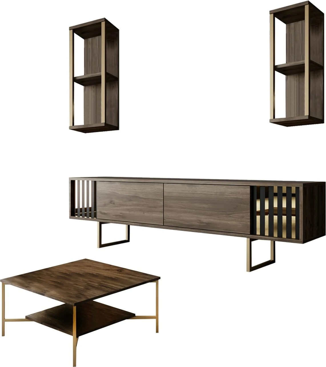 Set mobiljesh për dhomë dite Hanah Home, Gold Line, ngjyrë arrë, e artë