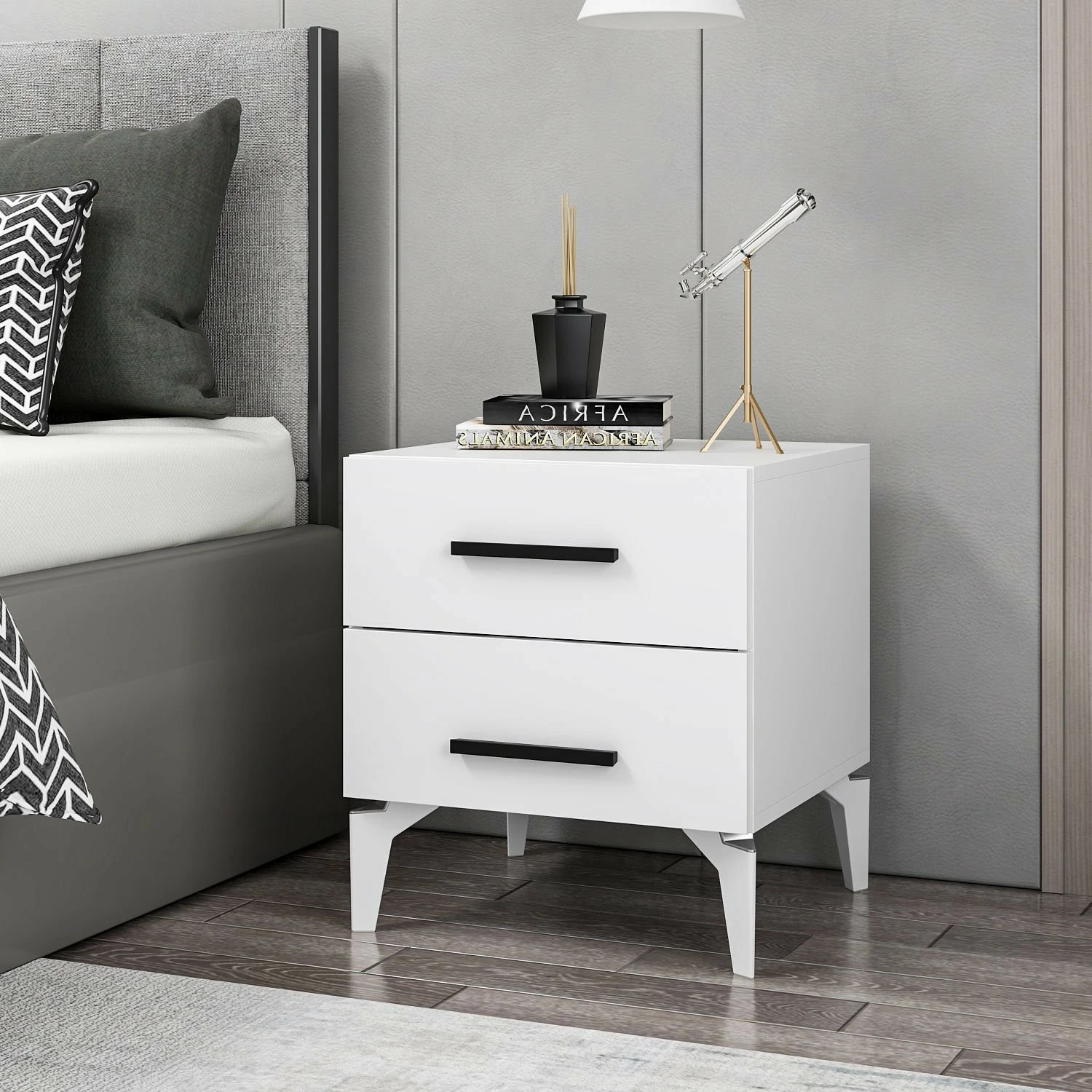 Komodinë Hanah Home, Kale, e bardhë, 50x56x47 cm