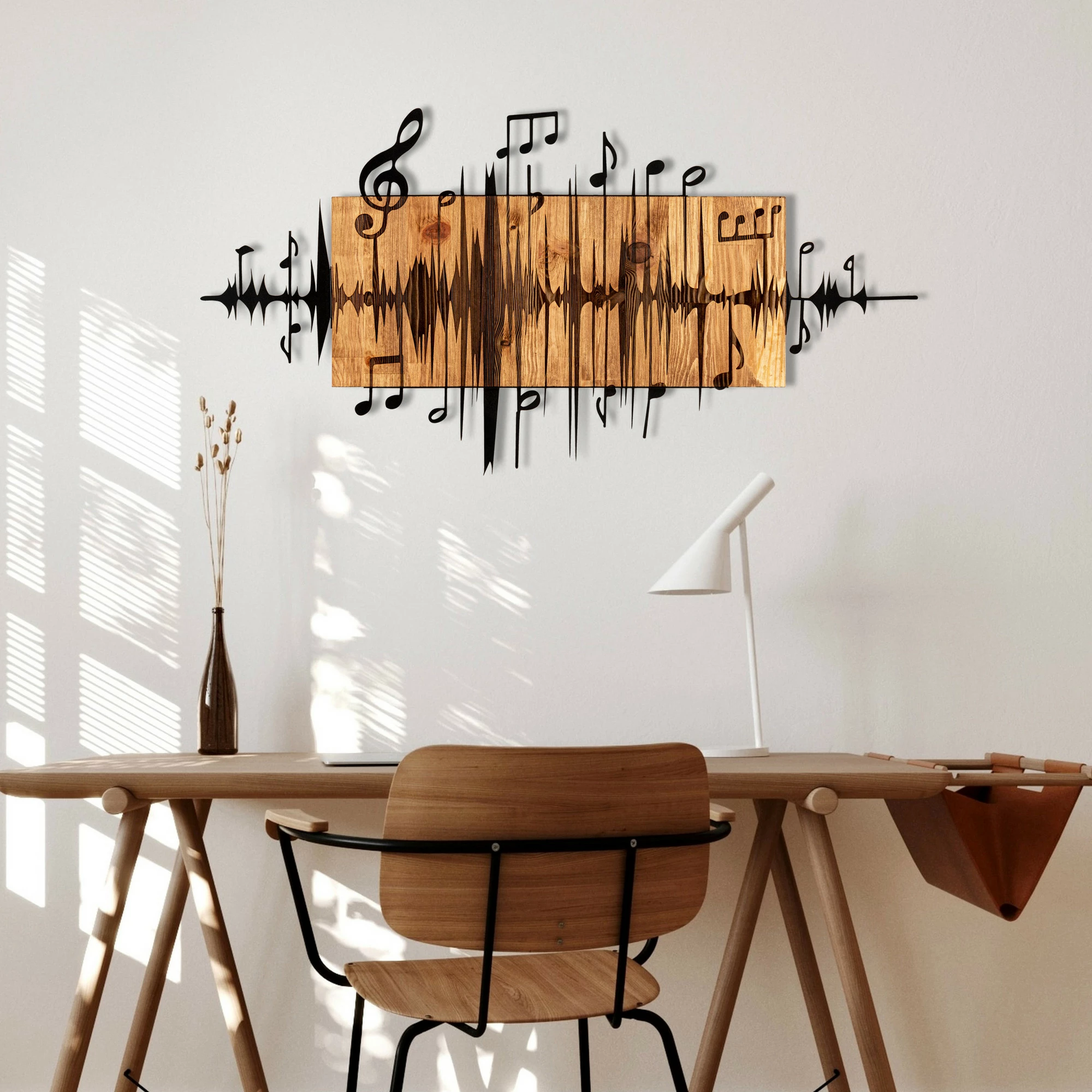 Aksesor dekorativ për mur, dru dhe metal, Wallity Efsa, ngjyrë e zezë dhe arre, 90x47cm
