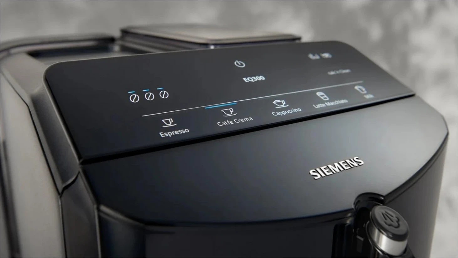 Makina e kafes Siemens EQ300 TF301E09, me regullim të gradës së bluarjes së kafes, e zezë