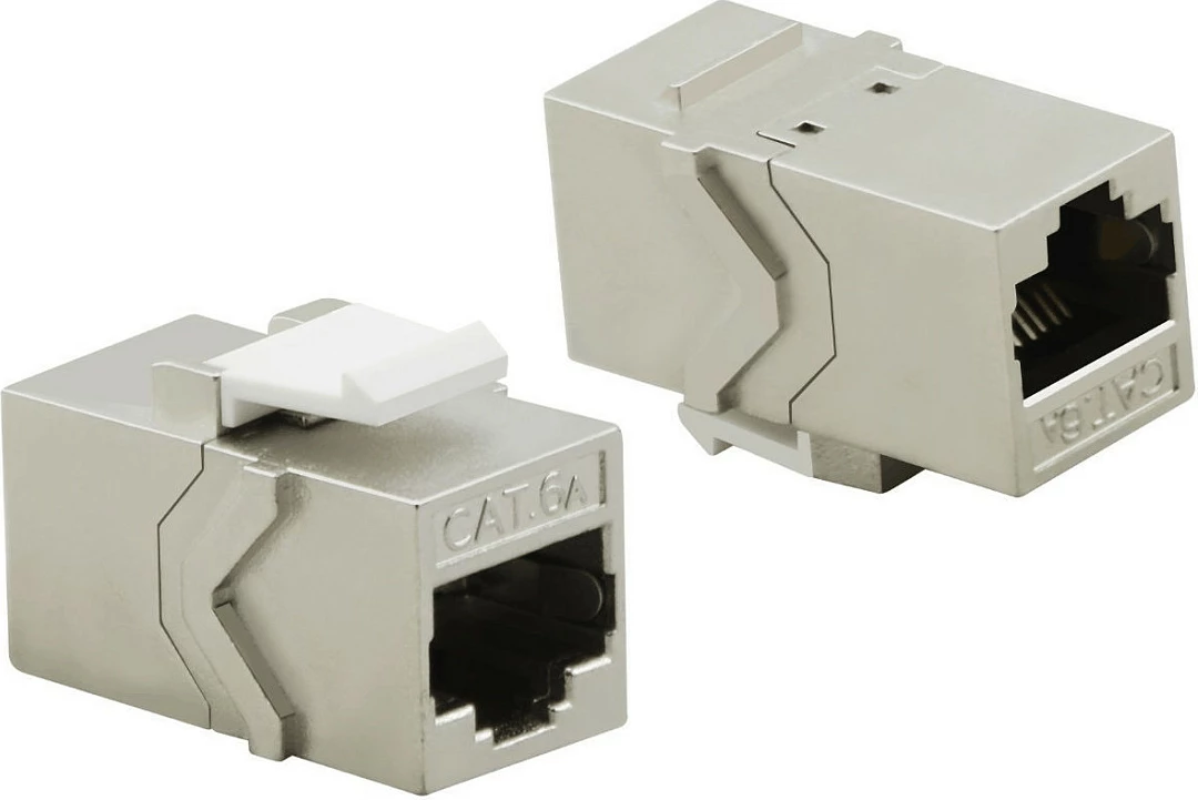 Modul Keystone Helos Cat6a RJ45, femër-femër, 500MHz, PoE, argjend