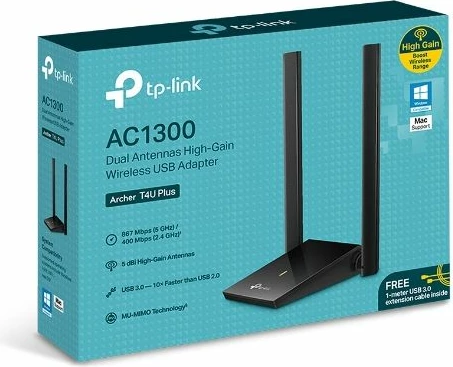 Adapter USB Wi‑Fi TP-LINK Archer T4U Plus 1300Mbps Dual Band USB 3.0 me 2 antena high-gain, i zi