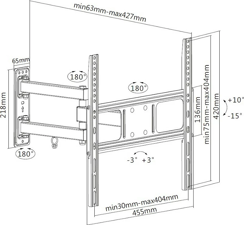 Mbajtëse muri TV EQUIP, 32"-55", e artikulueshme, VESA deri 400x400, 35 kg, e zezë