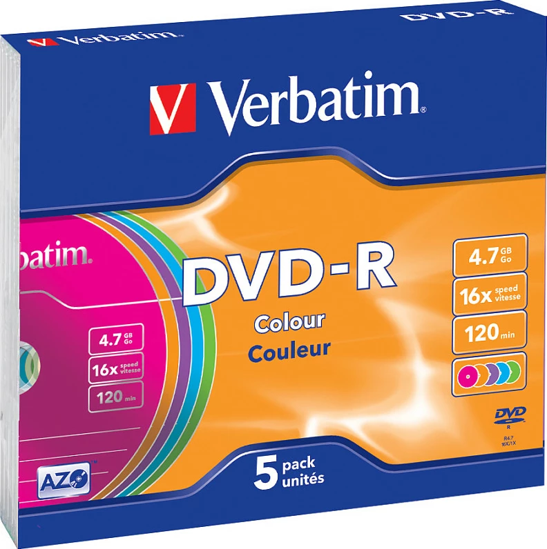 DVD-R Verbatim Colour 4.7GB 16x, Slimcase 5 copë, me ngjyra