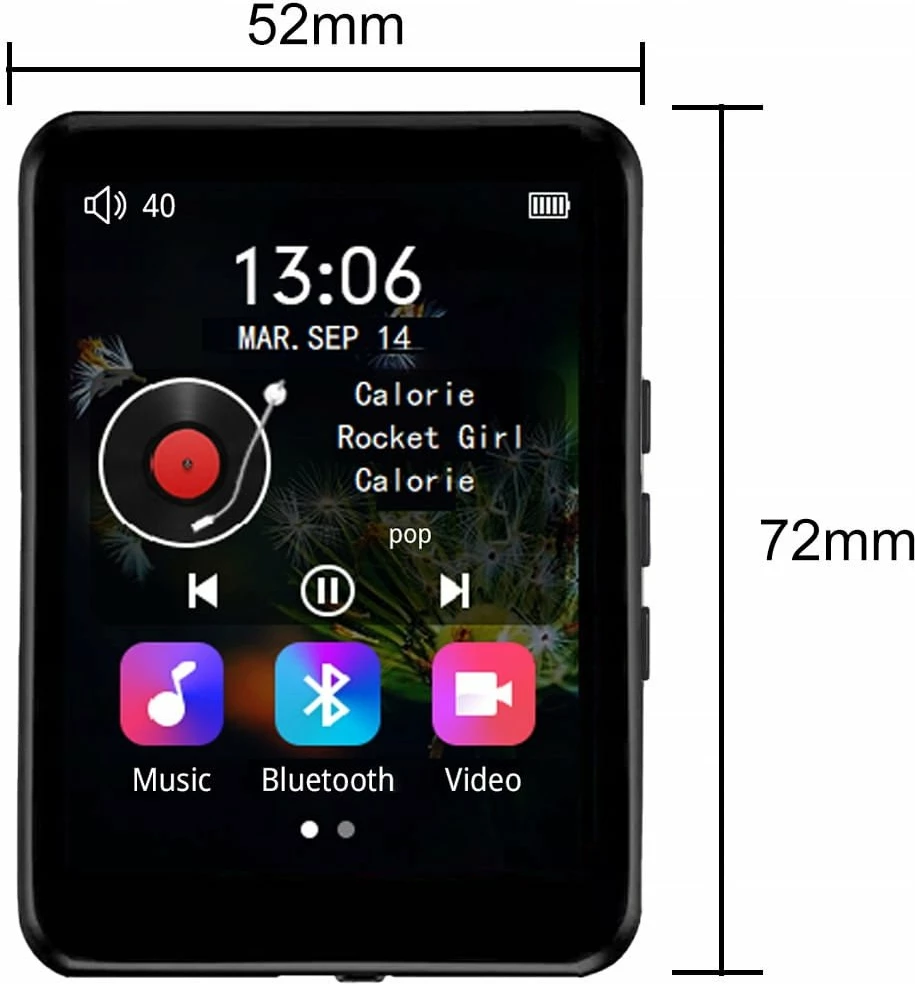 Player MP3/MP4 Zenwire Vibe P1, 32GB, Bluetooth, ekran 2.4\" IPS, radio FM, diktafon, i zi, me microSD 32GB, kufje dhe kabllo USB