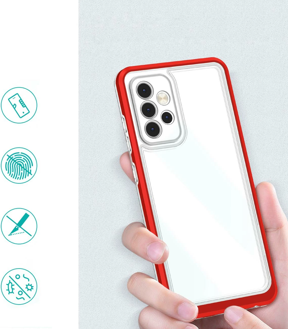 Mbështjellës Hurtel Hybrid Armor Clear 3in1 për Samsung Galaxy A73, Transparent/Kuq