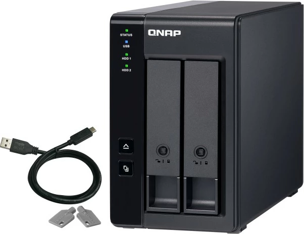 Kasë QNAP TR-002, 2 vende, USB Type-C, Hardware RAID, e zezë
