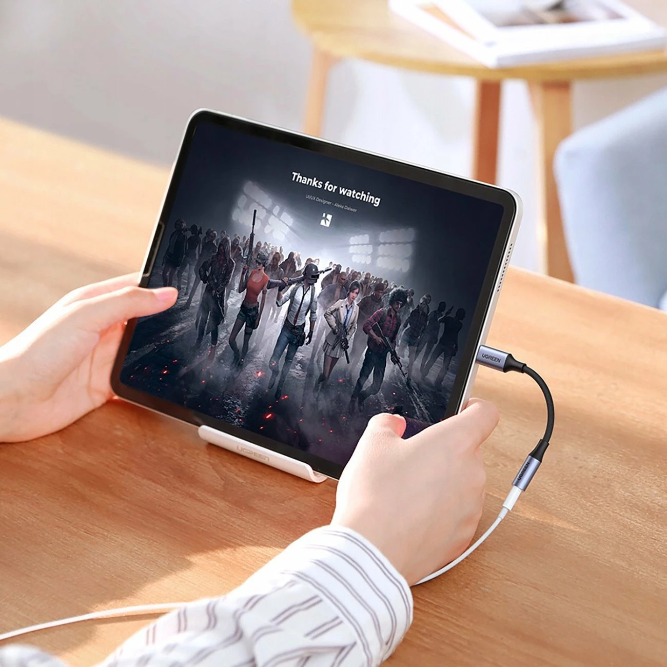 Adapter audio Ugreen AV161 (80154) USB-C në Jack 3.5mm, kabllo 10 cm, DAC, gri e errët