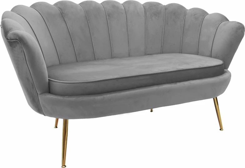 Divan dy ulëse Daimon, kadife, ngjyrë gri, këmbë metalike të arta, 134x70x77cm