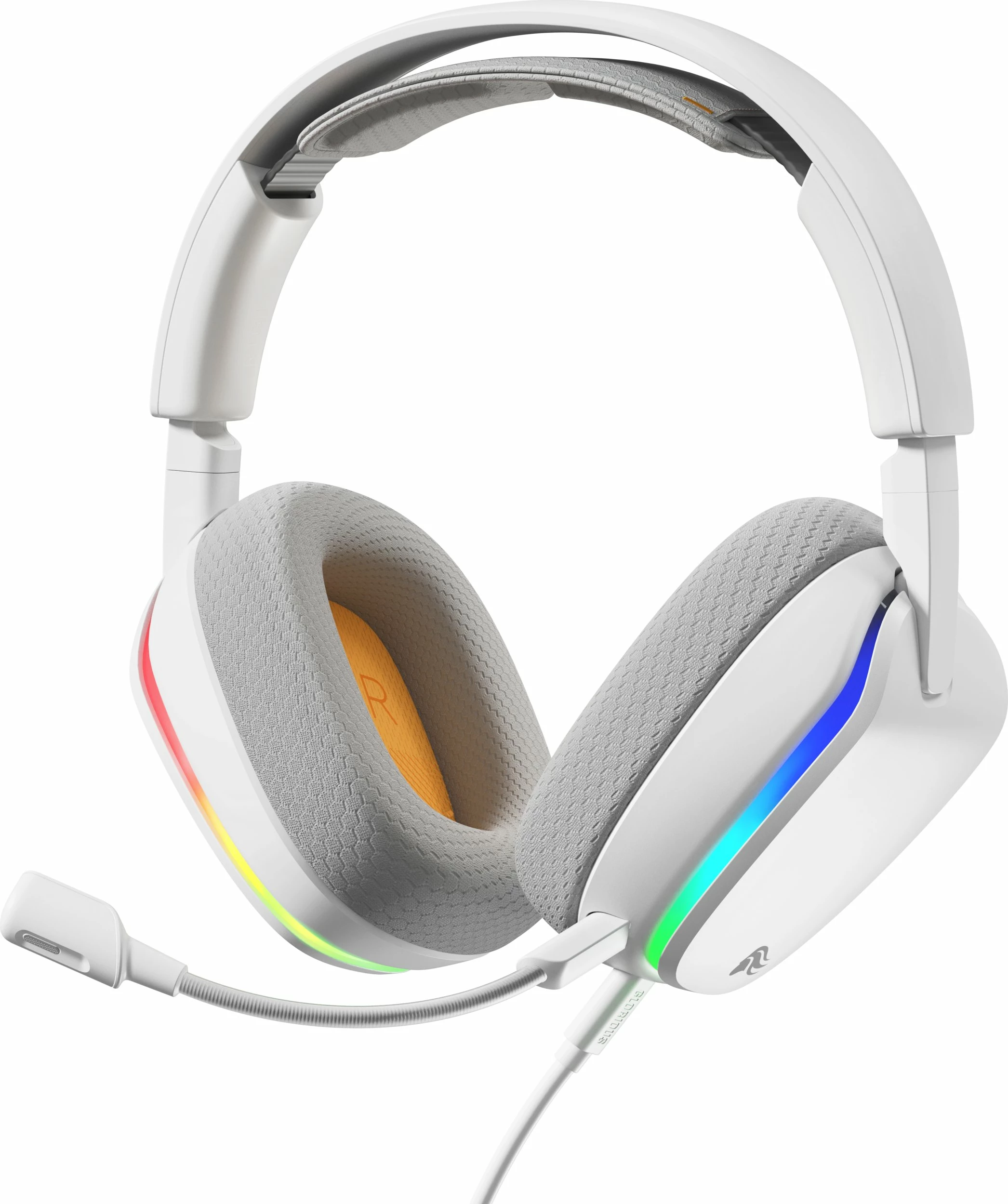 Kufje gaming Glorious GHS Eternal RGB, me mikrofon të shkëputshëm, 40 mm, me kabllo 3.5 mm/USB-C, të bardha