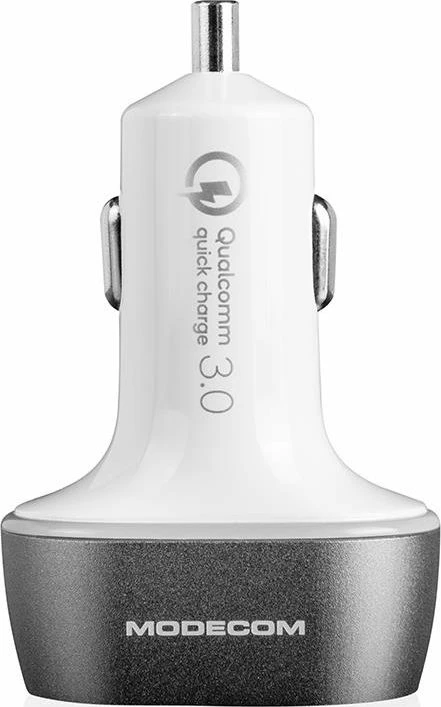 Karikues veture Modecom MC-CU2C1-07, 2x USB-A + 1x USB-C, 2.4A, Quick Charge 3.0, 12/24V, i bardhë