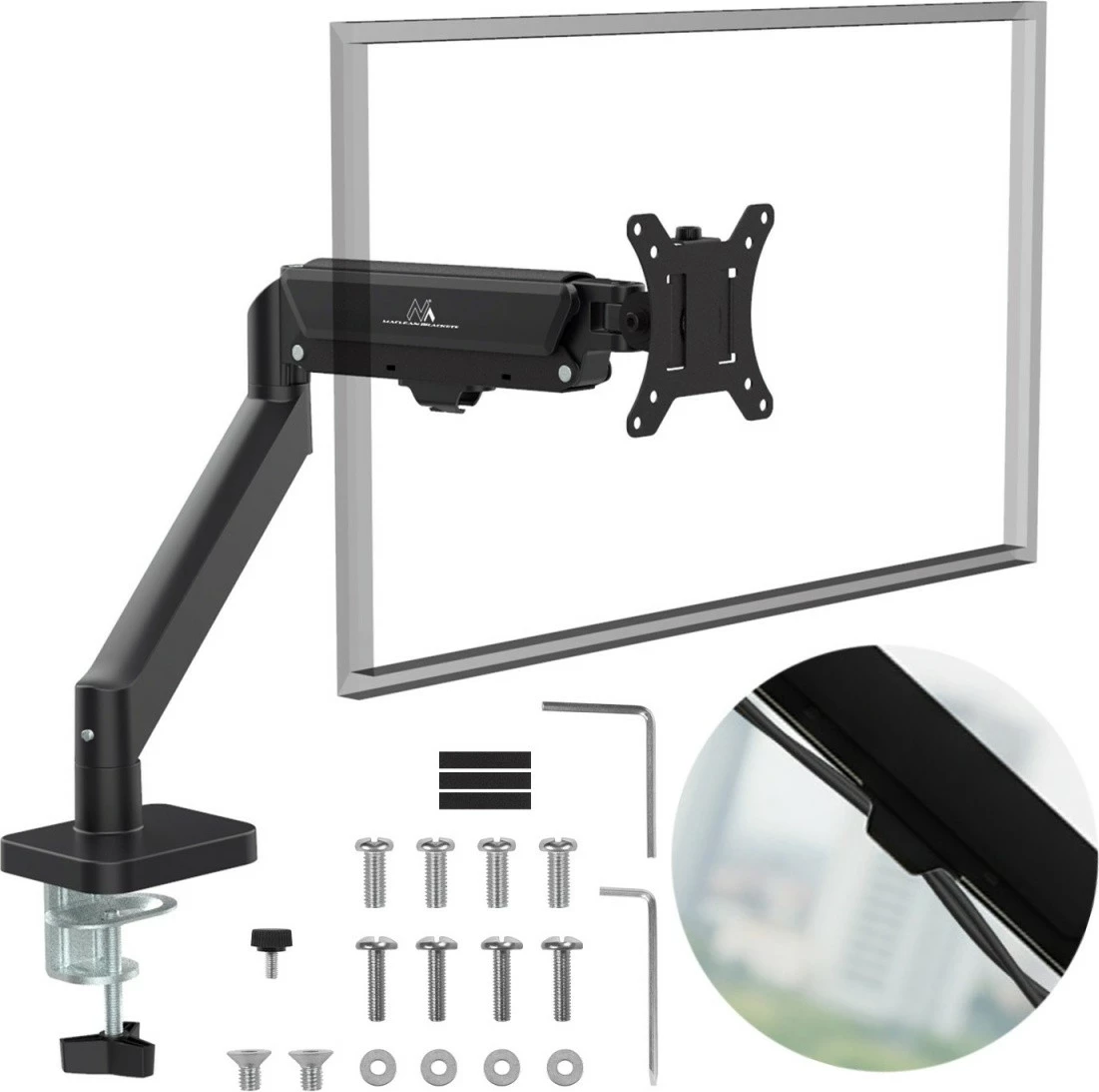 Mbajtës monitori, Maclean MC-133, 17-32", 2-10 kg, rrotullim 180°, anueshmëri 45°, VESA 75x75/100x100, tavoline, zi