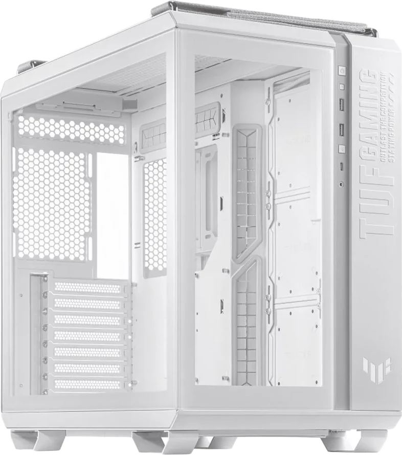 Kasë ASUS TUF Gaming GT502 PLUS ATX Midi Tower, Dual Chamber, xham i temperuar, 4 ventilatorë ARGB + hub, USB Type-C, e bardhë