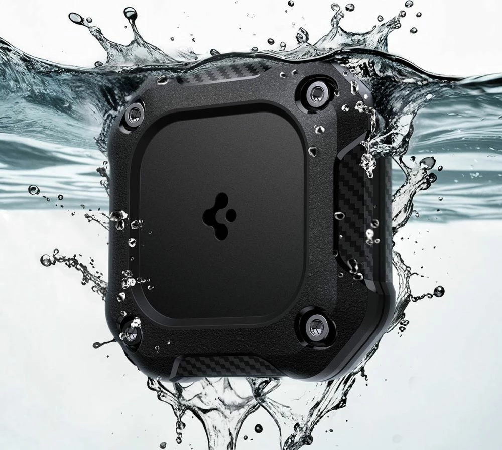 Mbështjellës për AirTag Spigen Tough Armor, IPX8, me vida dhe ngjitës 3M, i zi