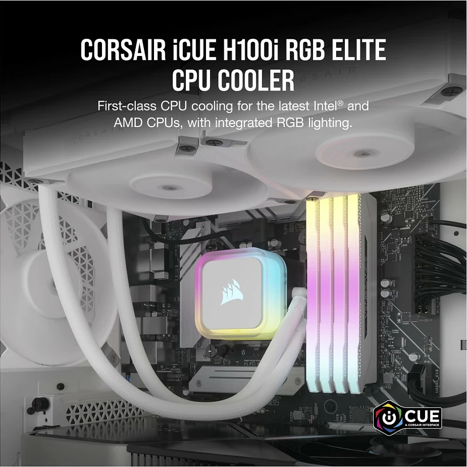Ftohës me lëng Corsair H100i Elite, 240mm, RGB, i bardhë