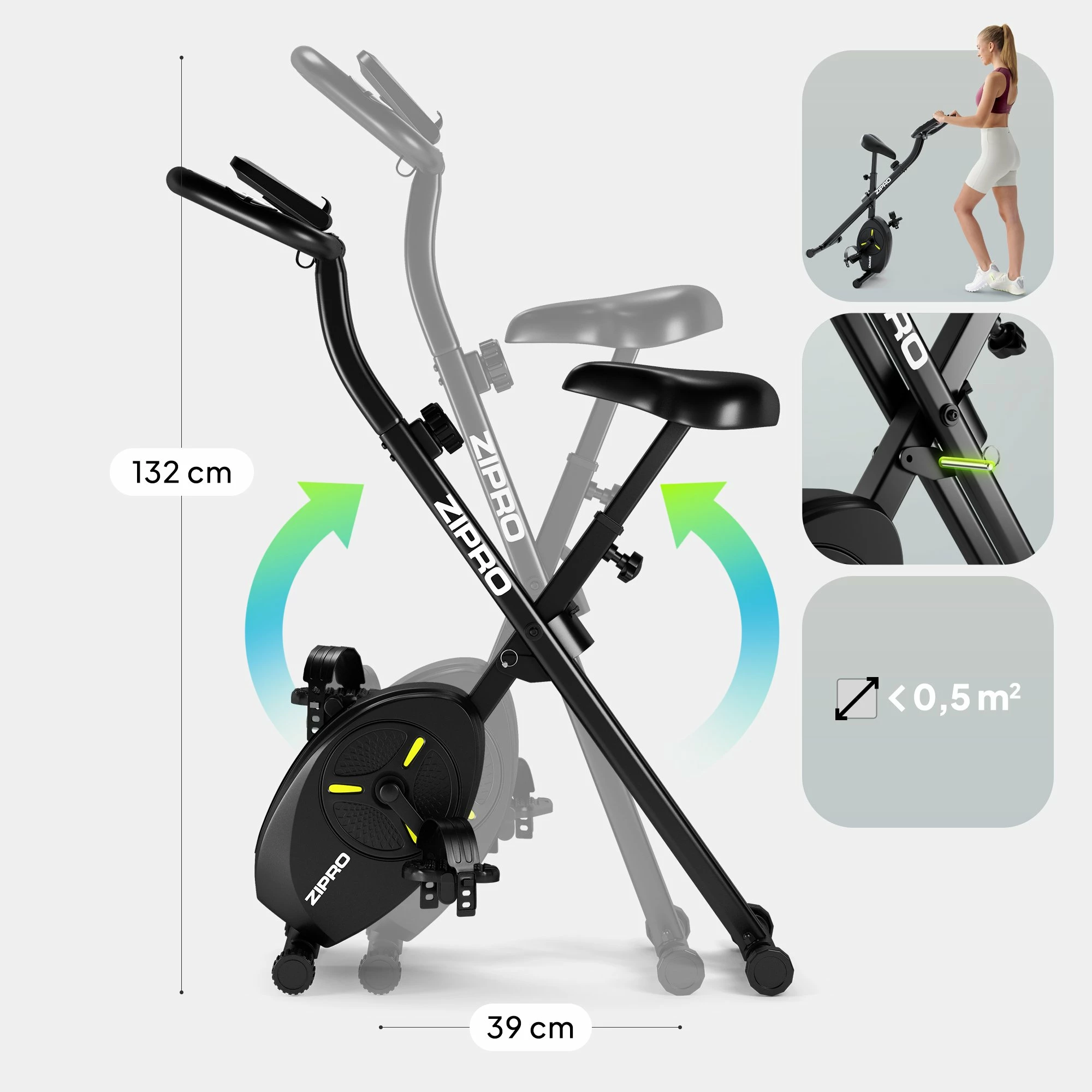 Bicikletë stacionare Zipro Eclipse X e palosshme vertikale, rezistencë magnetike 8 nivele, max 110 kg, e zezë