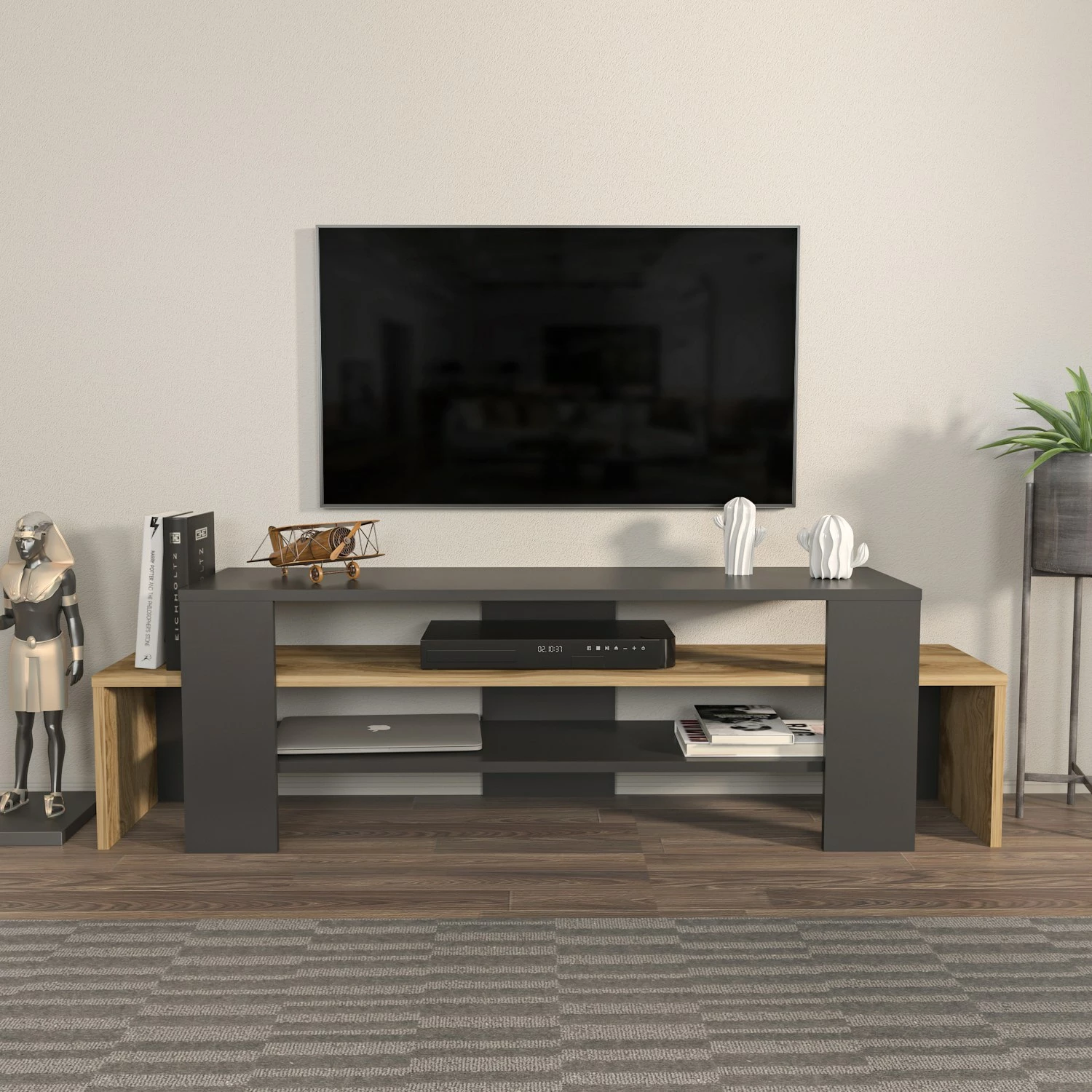 Komodë TV Lenora, Skye Decor, ngjyrë e zezë dhe lis