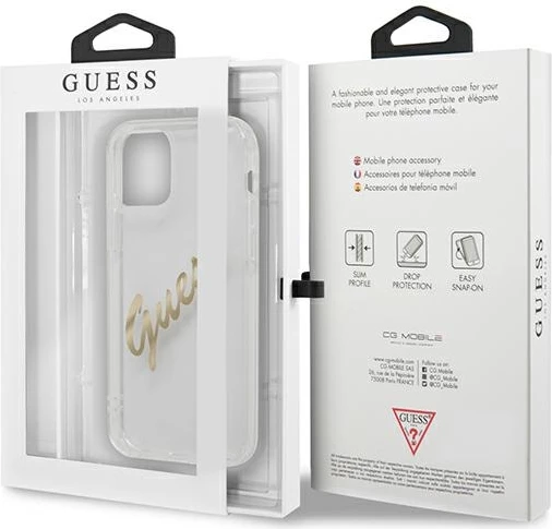 Mbështjellës Guess GUHCP12LKTRSVGO për iPhone 12 Pro Max 6.7", Transparent, Gold