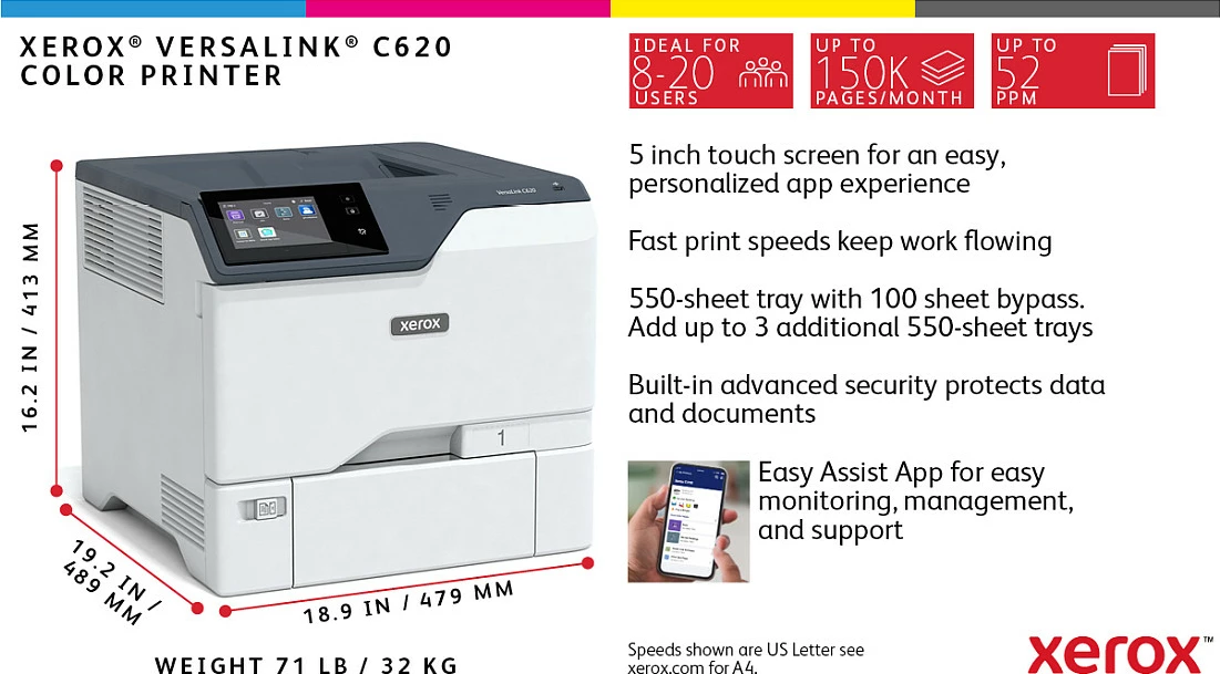 Printer Xerox VersaLink C620, me ngjyra, Duplex automatik, 40 ppm